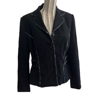 Lena Gabrielle New York size 10 black blazer with tweed blend accent seams